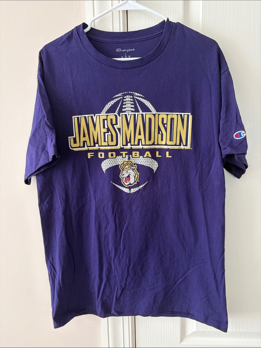 Champion James Madison Purple & Gold Football Logo Tee